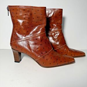 Los Robles Polo Time Ostrich Print Leather Booties – Women’s 7.5 – Snip Toe –EUC
